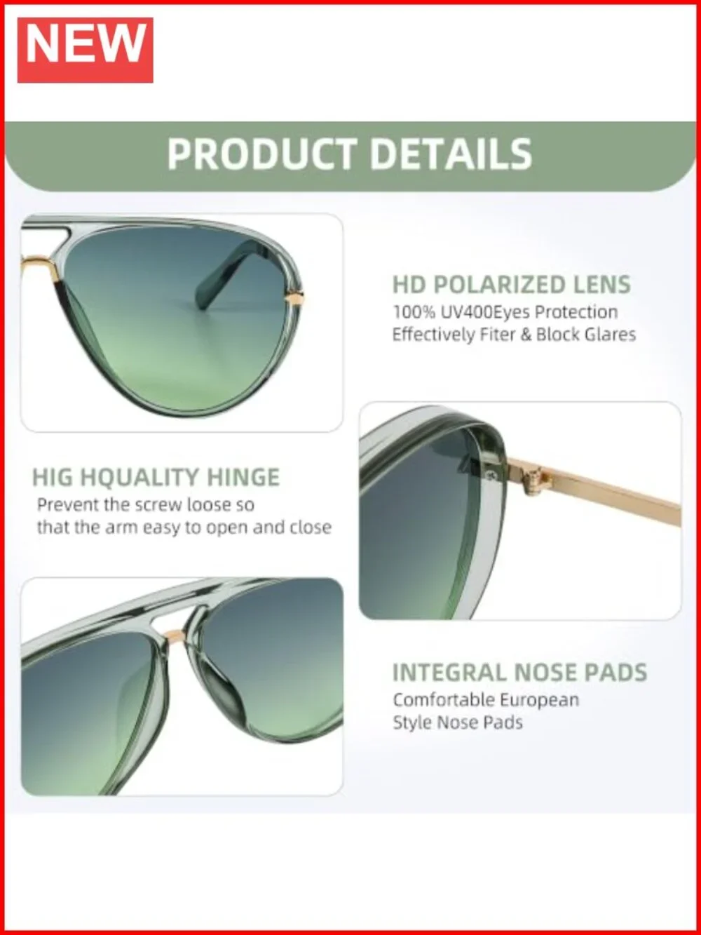 Retro Oversized Aviator Sunglasses with UV400 Protection for Women Men